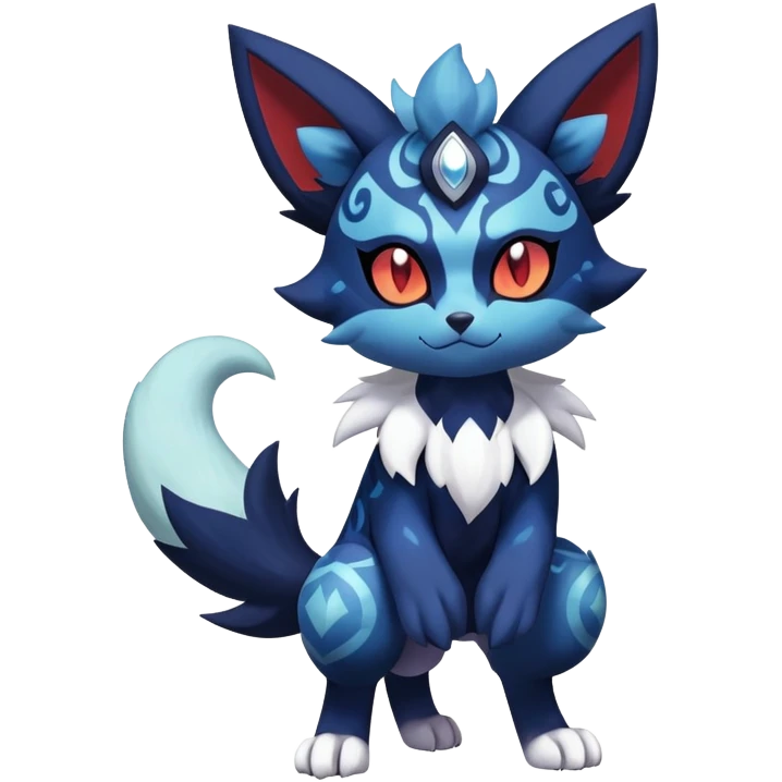Shiny Evil mExotic Badass Colorful Ethereal Royal Mysterious Gothic Meowstic-Zorua-Litten-Noibat-Pokémon-Fakémon-hybrid-creature (full body) with pattern-markings emoji