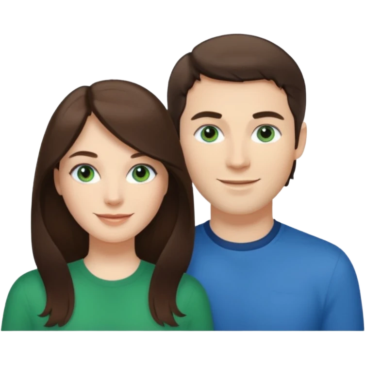 “A Polaroid-style photo of a couple with a heart of a white woman with long brunette hair and blue eyes, and a white man with short brunette hair and green eyes.” emoji