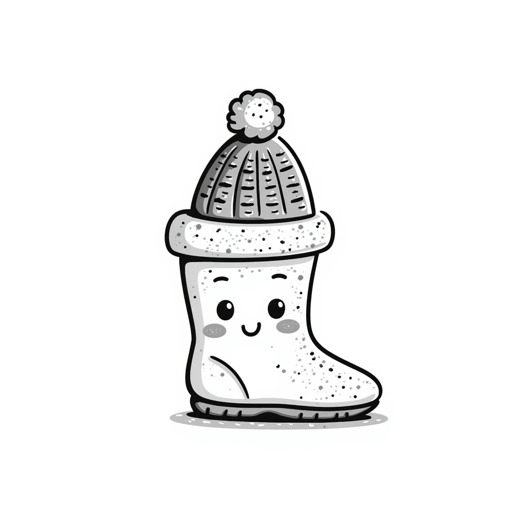 A smiling Russian felt boot (valenok) with a cute winter knitted hat with pom-pom on top emoji