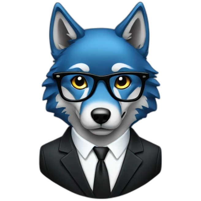 Blue wolf wearing glasses and black suit emoji