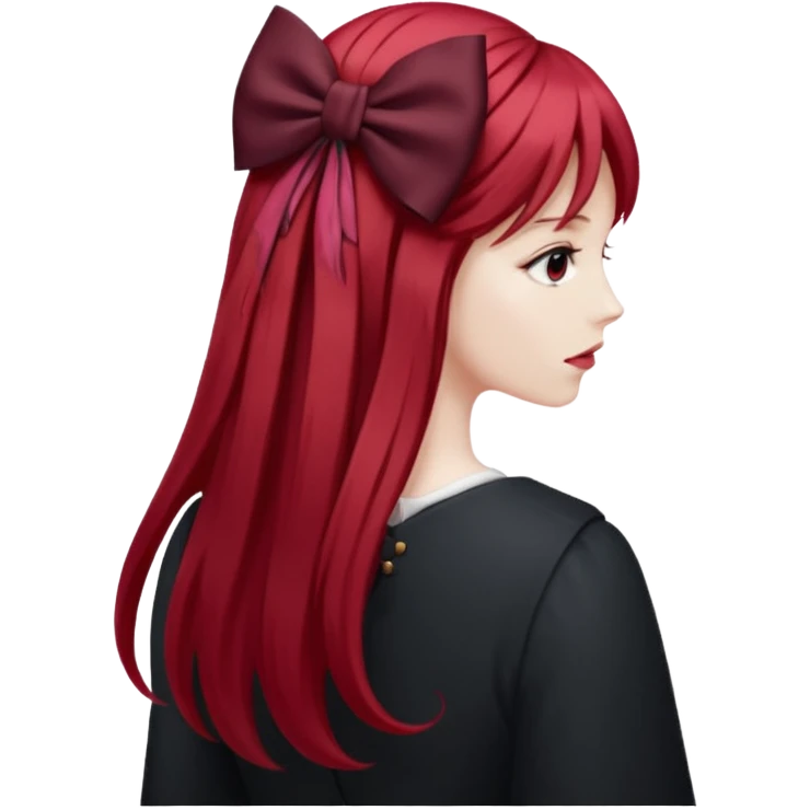 red long hairs with burgundy bow from the back emoji