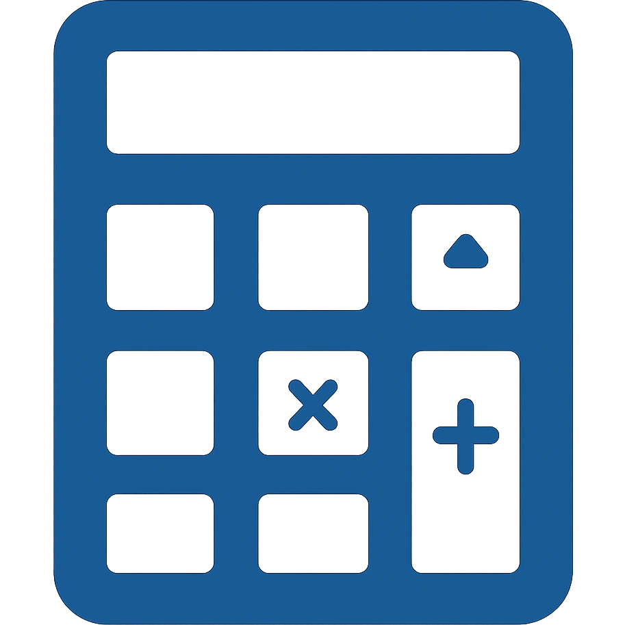 Create a flat, modern calculator icon in shades of blue only, with a blue body and blue buttons. Use clean and simple lines, minimal other colors, prioritize clarity and visibility. Fully transparent background, consistent with previous blue-themed icons. emoji