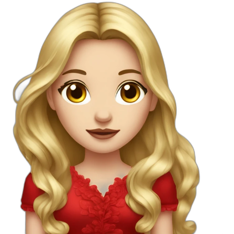 Fair-skin-elegant-girl-in-red-dress-dark-and-long-hair emoji
