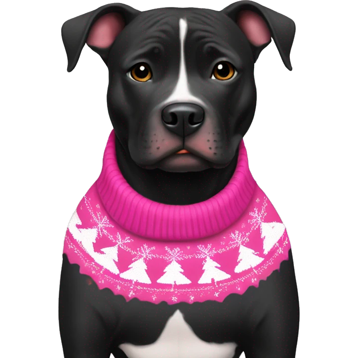 Black pitbull with pink Christmas sweater emoji