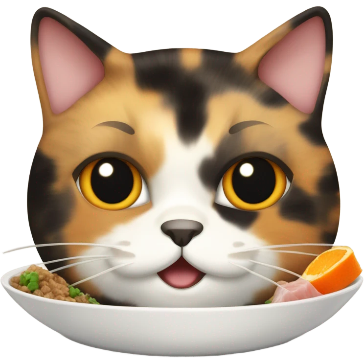 Fat tortoiseshell cat eating tuna emoji