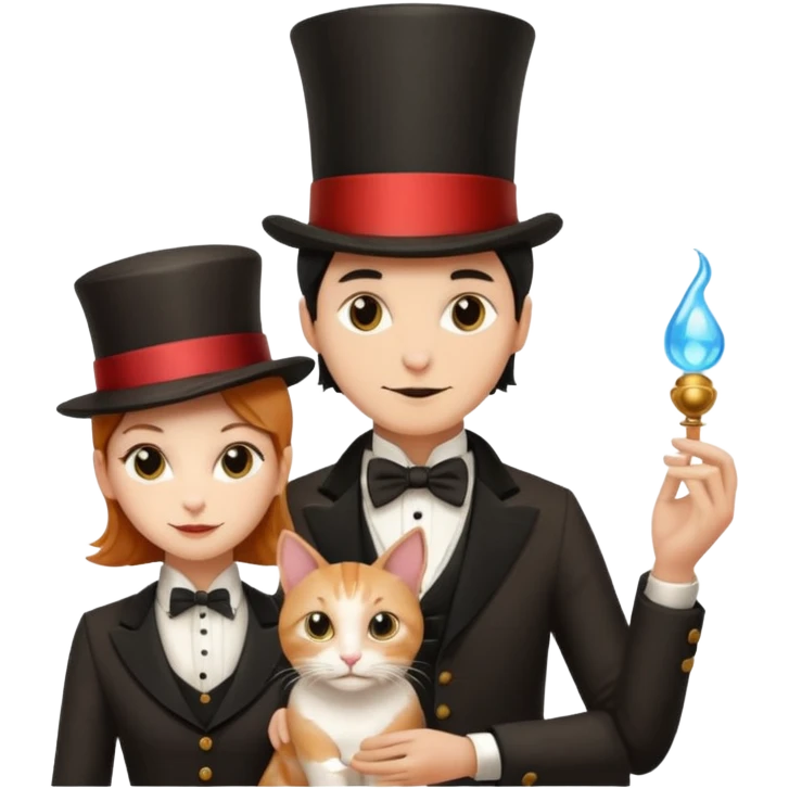 magician couple and their pet cat emoji