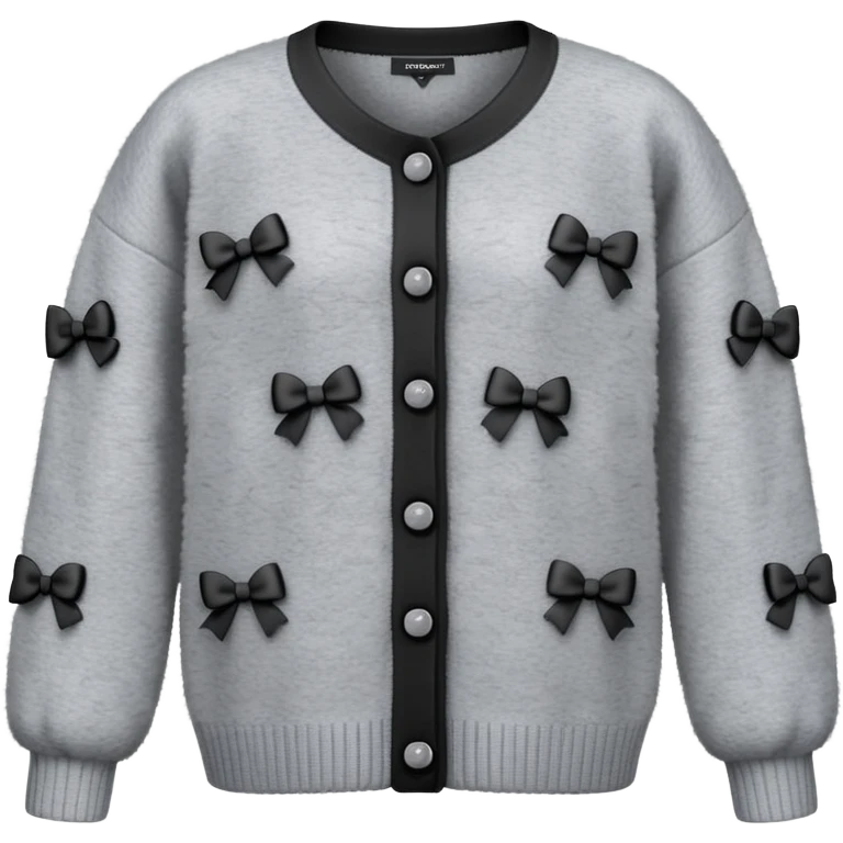 gray cardigan with 8 tiny black bows all over front and sleeves, realistic 3d isolated, soft texture emoji