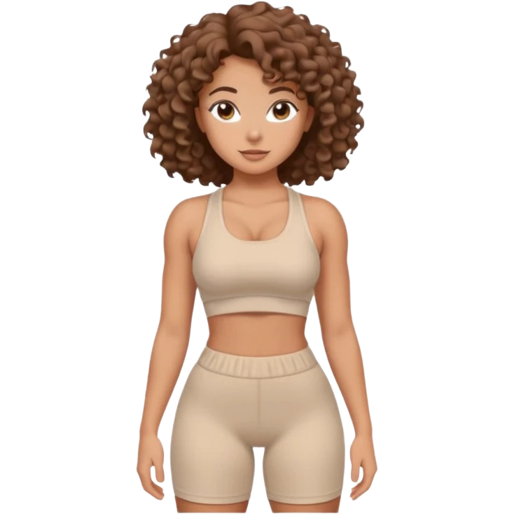 Create dream body girl with big glute and small waist and curly hair with pastel beige gym clothes  emoji