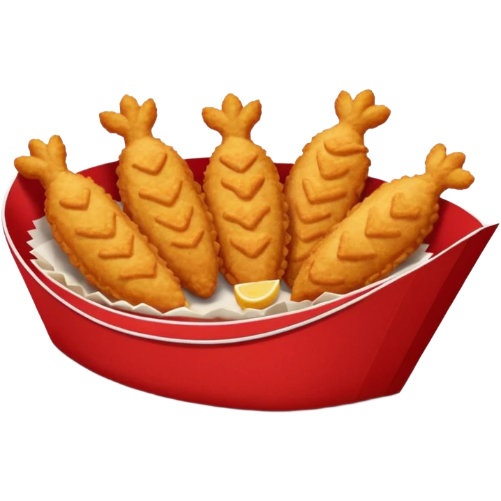 5 breaded chicken tenders of varying sizes and shapes in a red paper food boat emoji