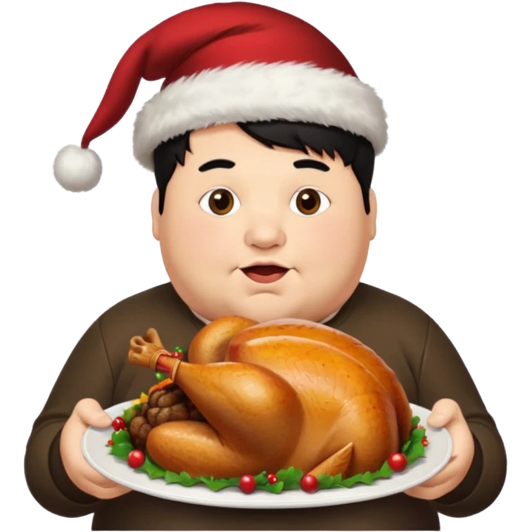 Fat man with black hair eating turkey emoji