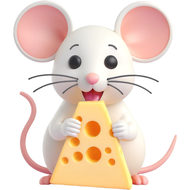 bright mouse eating cheese, 3D emoji style, simple background emoji