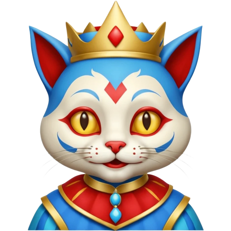 crazy colorful cute little cat jolly joker from poker, medieval, vintage, court jester, mac os icon, blue color emoji