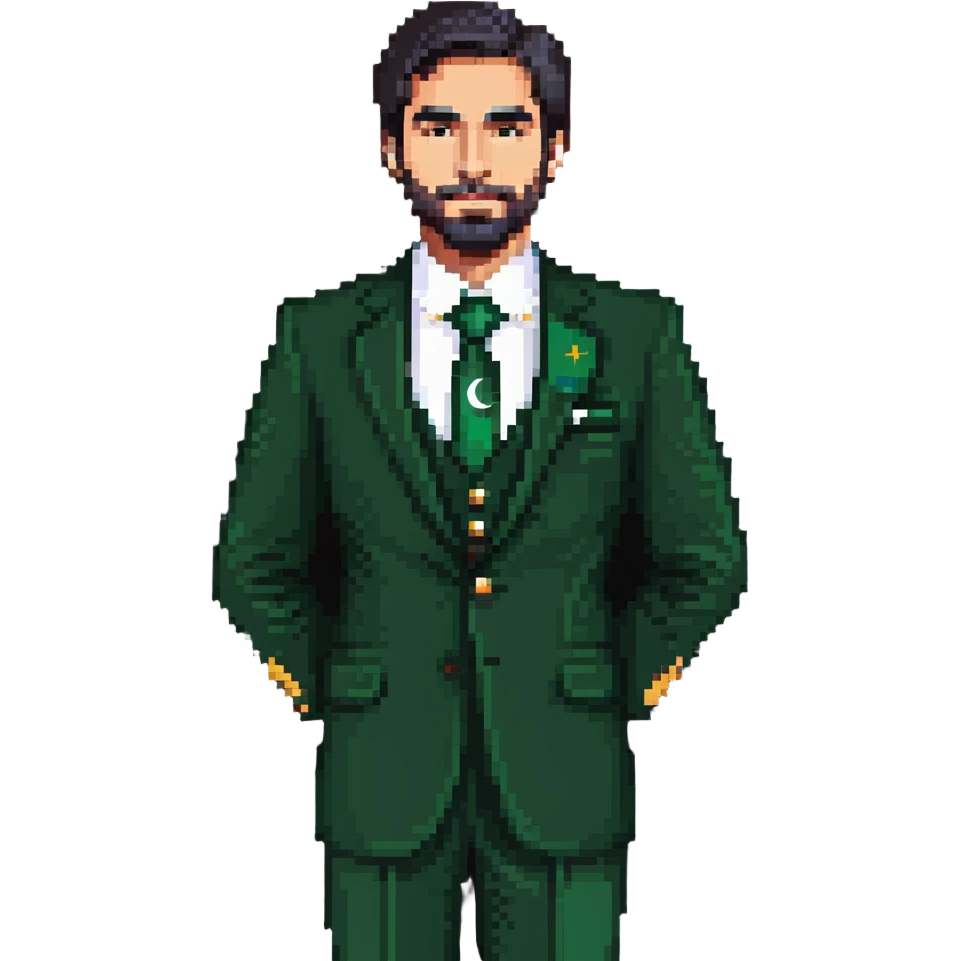 Pakistani diplomat in formal attire with Pakistan flag colors emoji