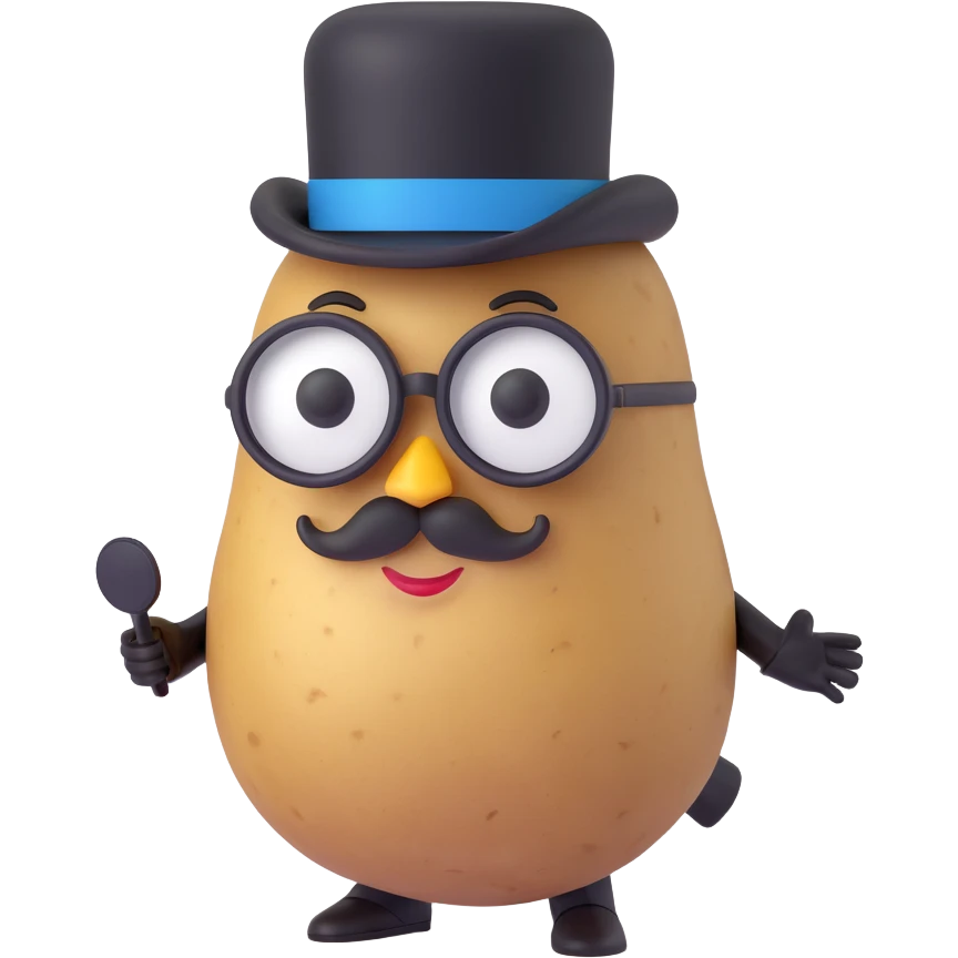 potato, not a person, with monocle, suit, and top hat, memoji-inspired, presidential candidate emoji