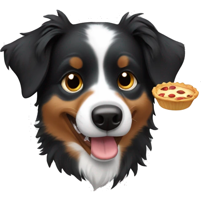 Small black australian shepherd dog eating pie  emoji