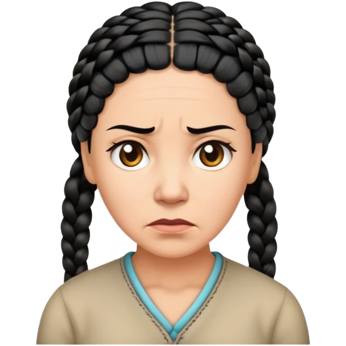 50 year old woman upset, black hair braids,  emoji