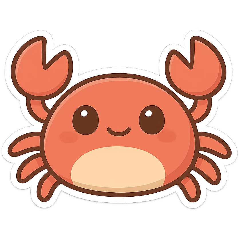 一只可爱的小螃蟹，肚皮是浅色的，大大的眼睛 emoji