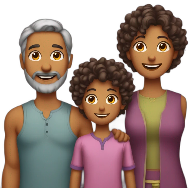 indian family with one dad and one son straight hair and one mom and one daughter curly hair emoji
