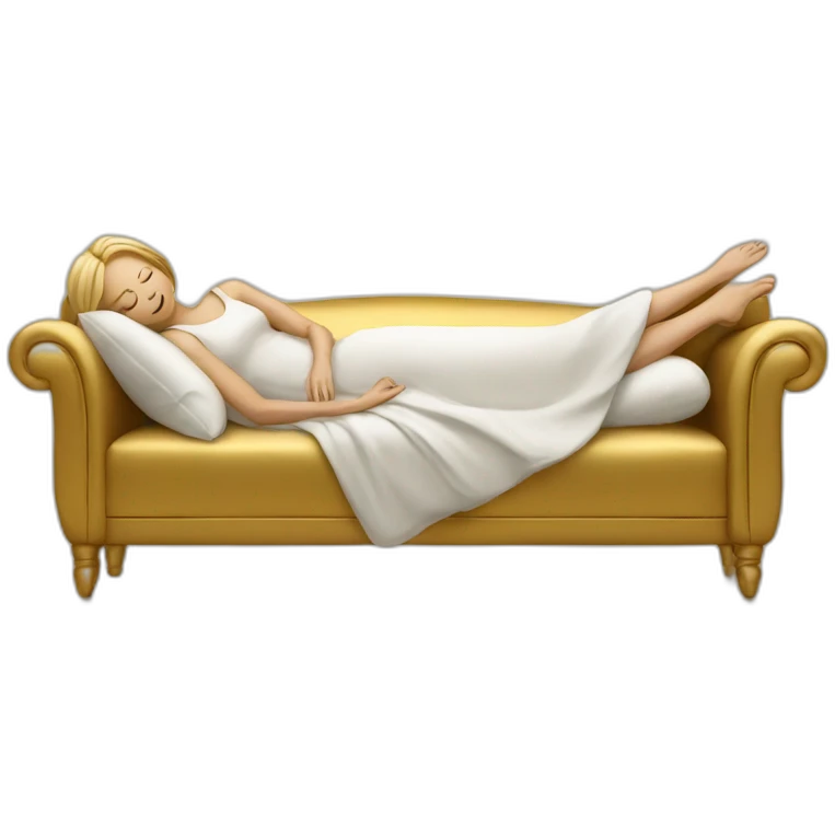 white woman sleeping on a golden couch emoji