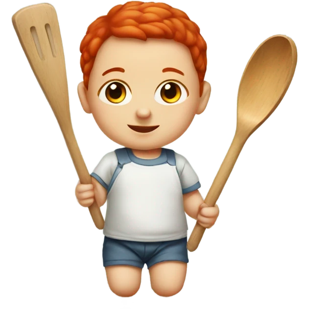 Red headed baby with a wooden spatula  emoji