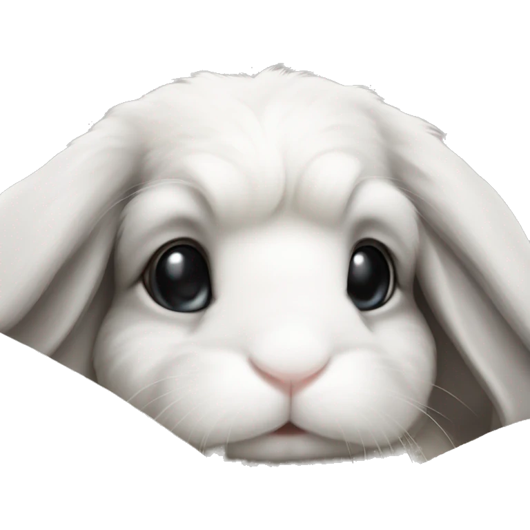 White mini lop with grey nose in a cozy blanket emoji