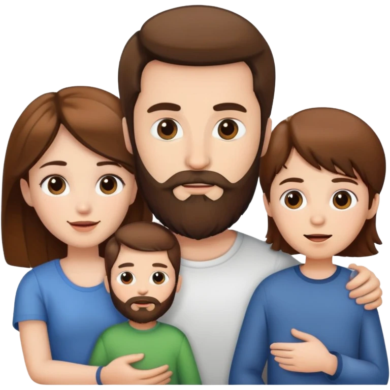 woman, man and child white skin and all brown hair and the man has a beard emoji