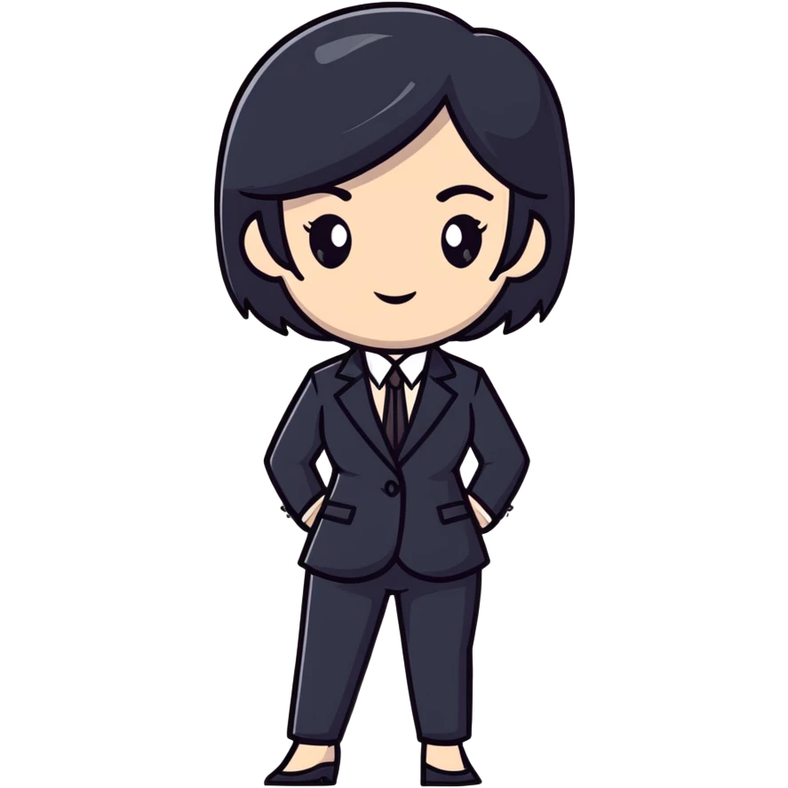 white woman with black hair in a suit emoji