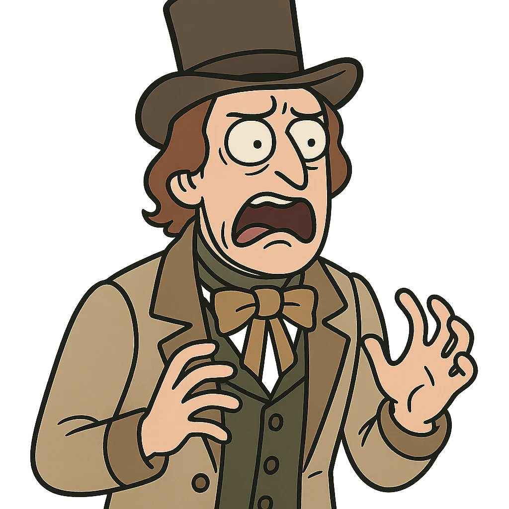 flat toon style person from the 1840s with a horrified and disgusted face emoji