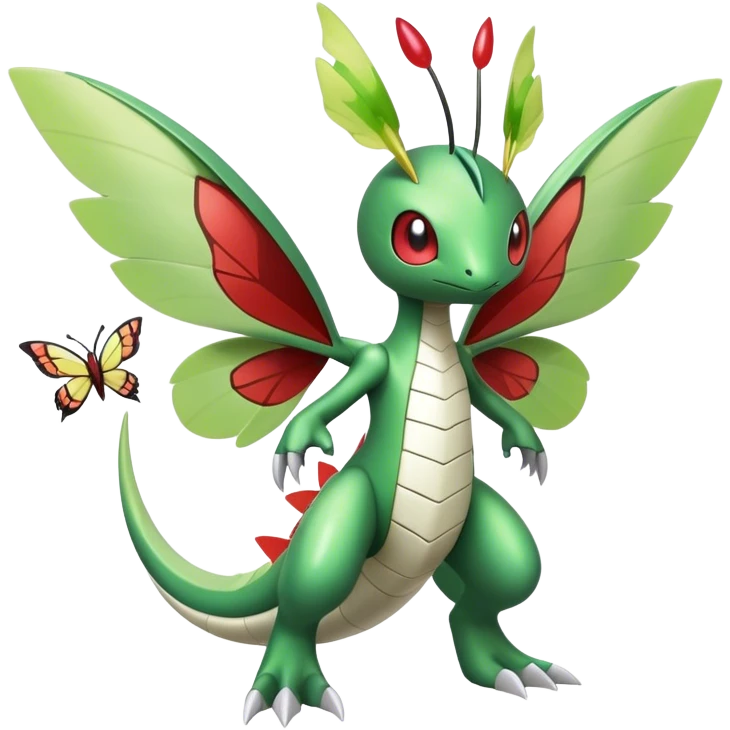 Cute Cool Edgy Shiny Futuristic Ethereal Legendary Kartana-Digimon-Schyther-Flygon-hybrid full body with butterfly wings emoji