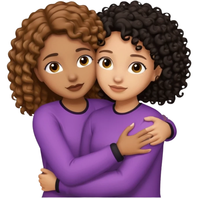 A girl with 1a light brown hair and light skin tone and the other girl with black curly hair with a bit of brown skin tone hugging emoji