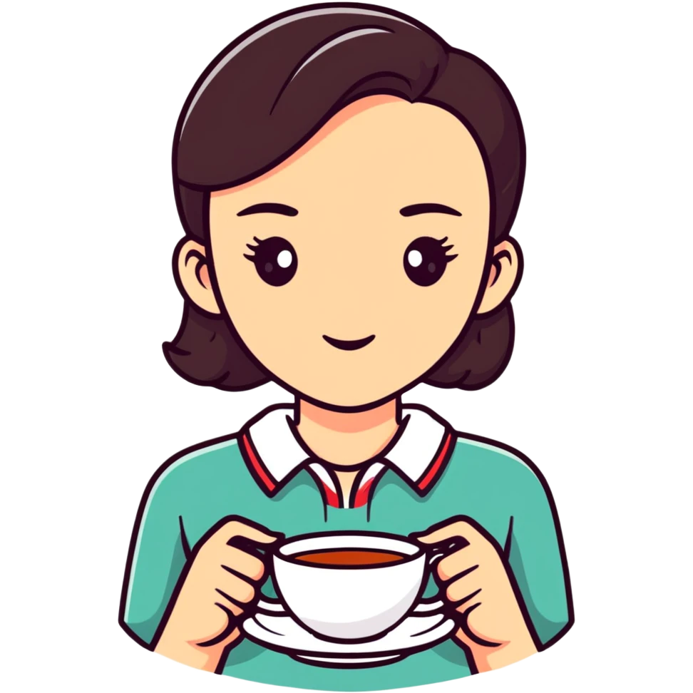 Stylish British girl with a single teacup, minimalist tea time design emoji