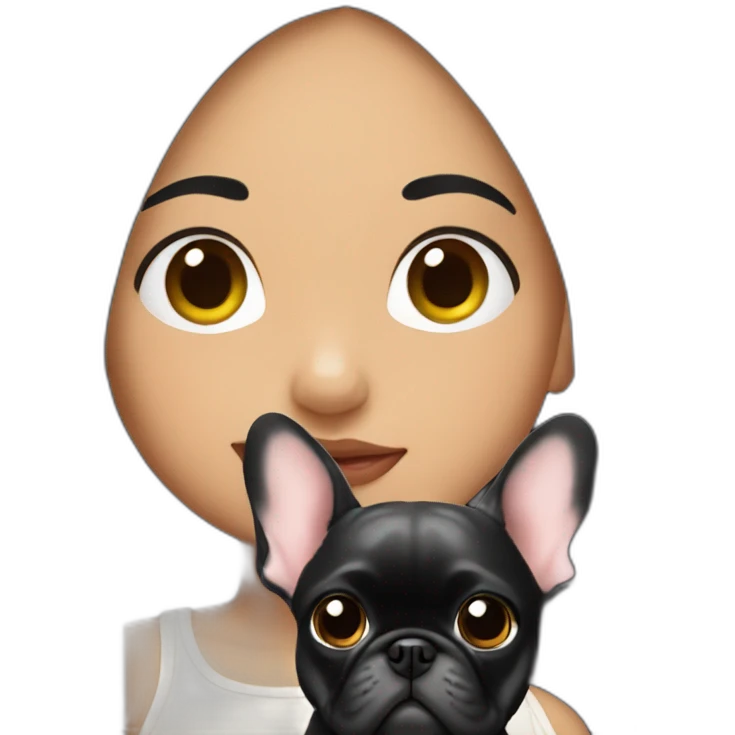 Long Black hair girl holding a Frenchie emoji