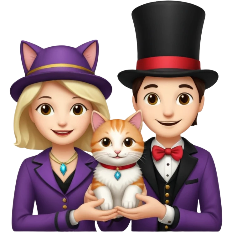 magician couple and their pet cat emoji