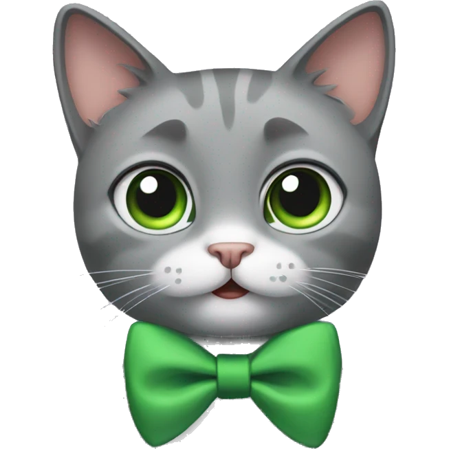 Grey cat with green eyes, with a bow tie. Has a shocked expression  emoji