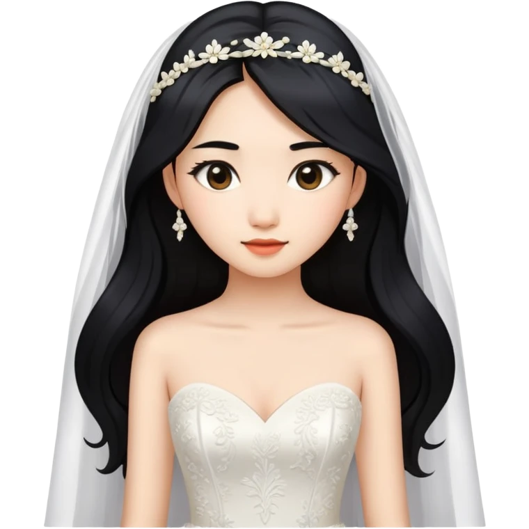 Beautiful Asian girl with long black hair wedding emoji
