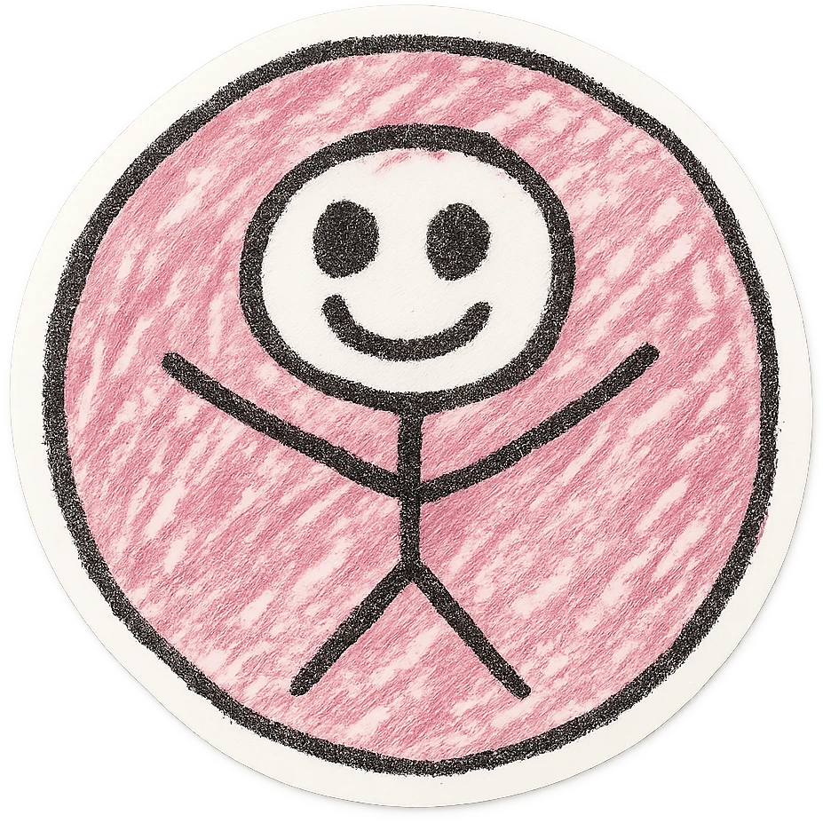 pink sticker, children doodle style, playful lines emoji