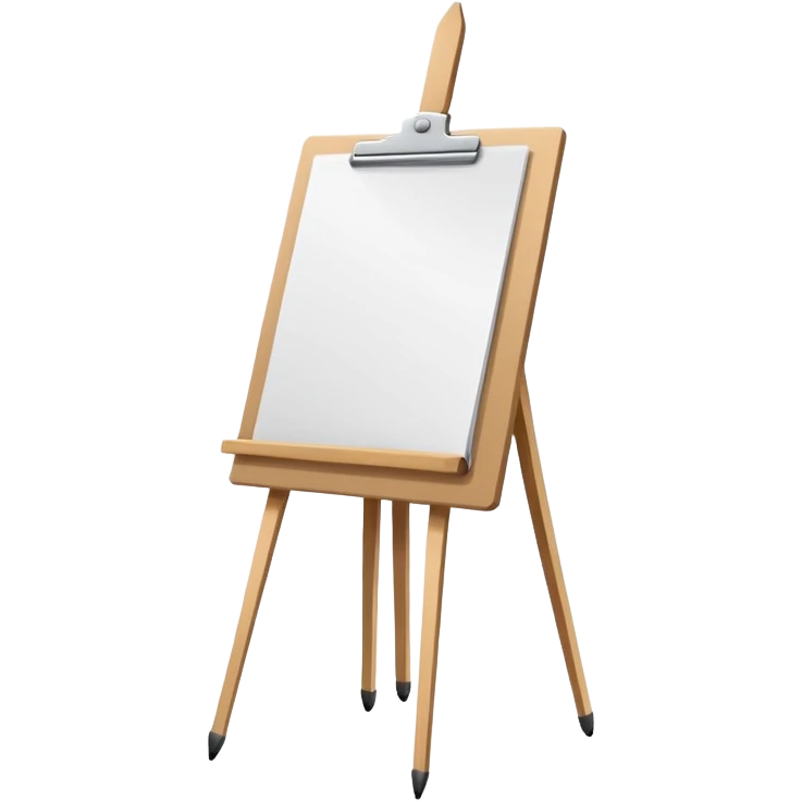Minimalistic flat vector icon, iOS style, thin black contour on white background. Easel with a paper sheet and a pencil leaning against it. No text, no shadows emoji