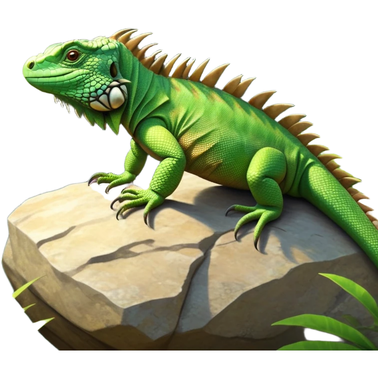 cinematic-iguana-realistic-full-body-basking-emoji,-long-scaly-body-stretched-out-on-a-sunlit-rock,-spiny-ridge-running-down-its-back,-textured-green-and-brown-skin-dappled-with-light,-sharp-intelligent-eyes-studying-the-surroundings,-long-tail-draped-over-the-stone,-simplified-yet-realistic-focused-features,-highly-detailed,-glowing-with-a-warm-tropical-glow

 emoji