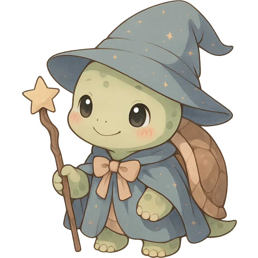 cute anime turtle as a wizard, cute style, detailed, soft colors emoji