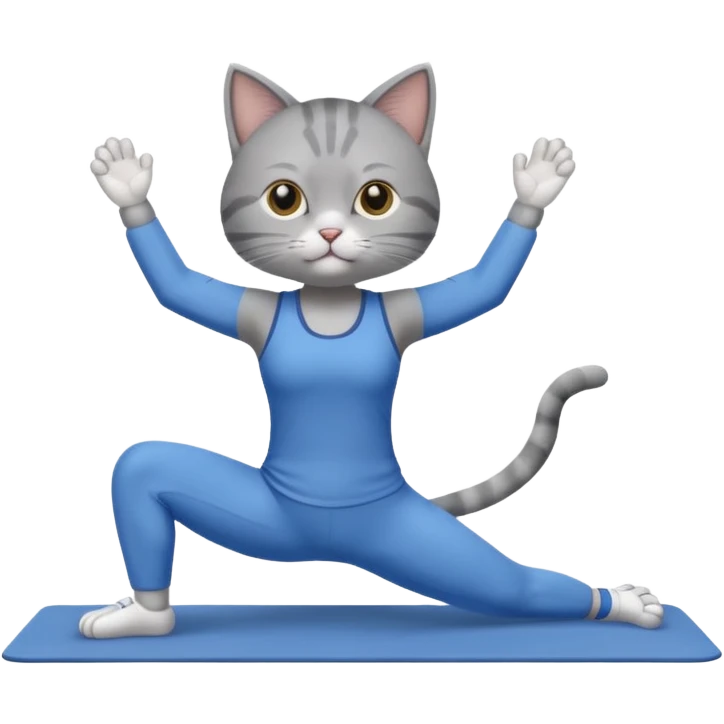 cat doing pilates wearing blue emoji