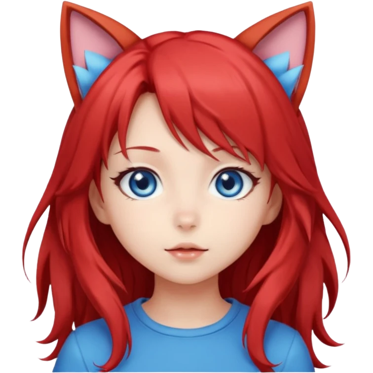 cute anime girl with cat ears, red blowing hair emoji