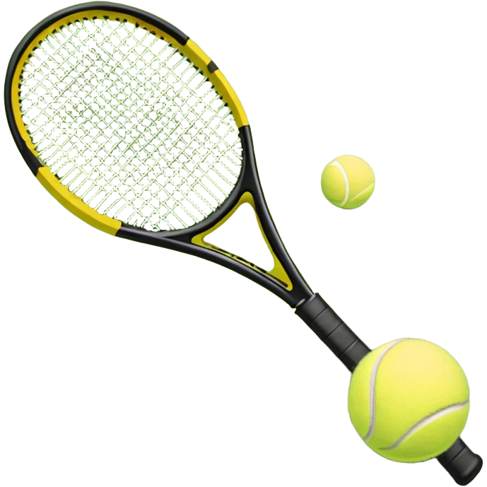 A tennis racket and ball on a grass or hardcourt surface, symbolizing the sport. The racket has a sleek design with tightly strung strings, while the bright tennis ball rests nearby, capturing the essence of precision, agility, and competition. emoji