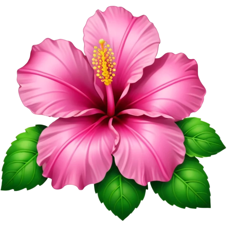 Pink heart hibiscus like a with green leaves emoji