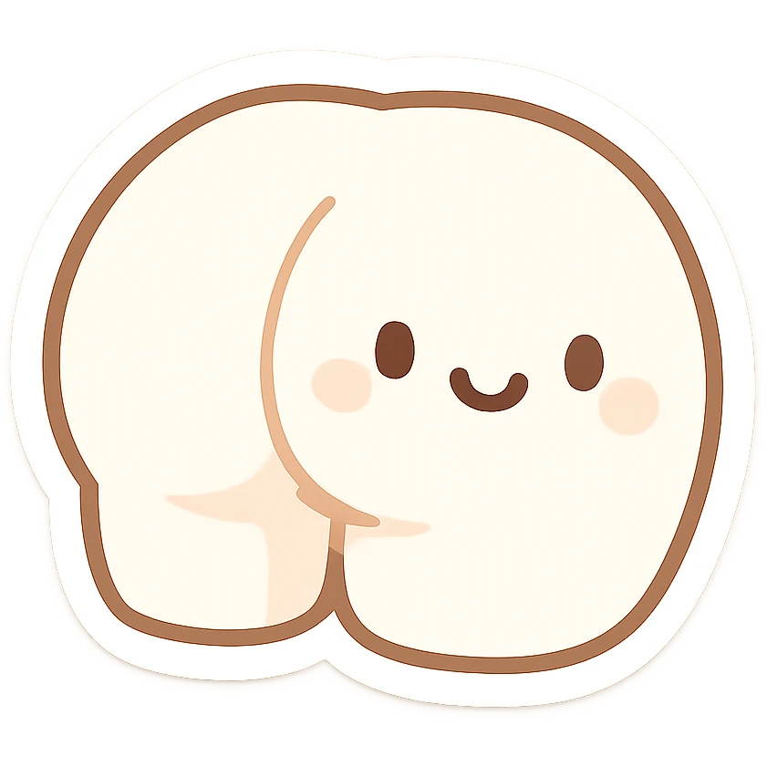 a stylized white butt, minimal and cute, chibi style emoji