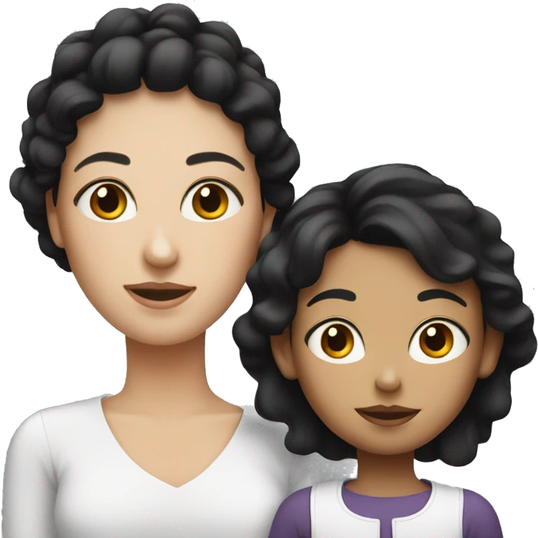 Mom with daughter black hair white face emoji