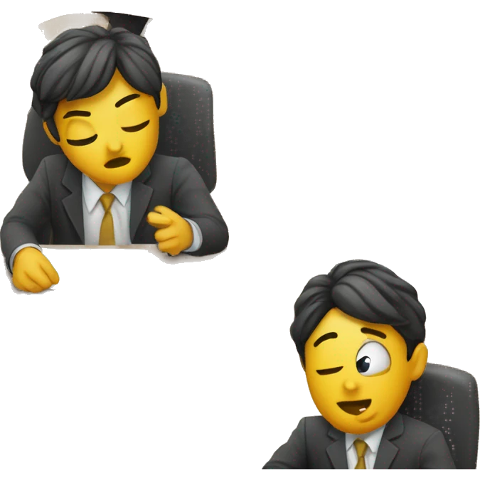 European students sitting at desks. One tries to catch a bag emoji