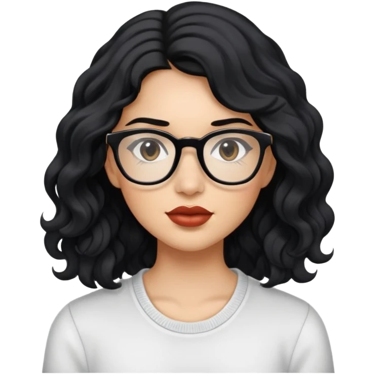 wavy haired girl with black hair and carmel but light skin and clear glasses full lips  emoji
