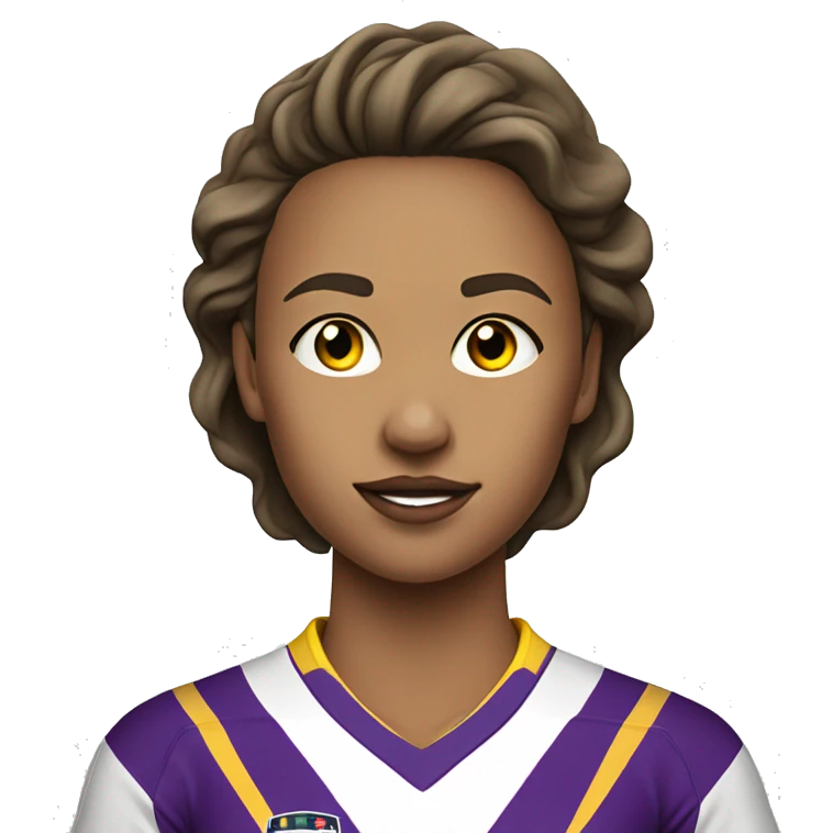a woman soccer player in white jersey with purple pinstripes and yellow collar emoji