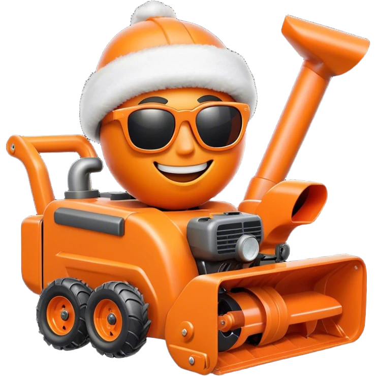 Orange snowblower with face, sunglasses and a smile emoji