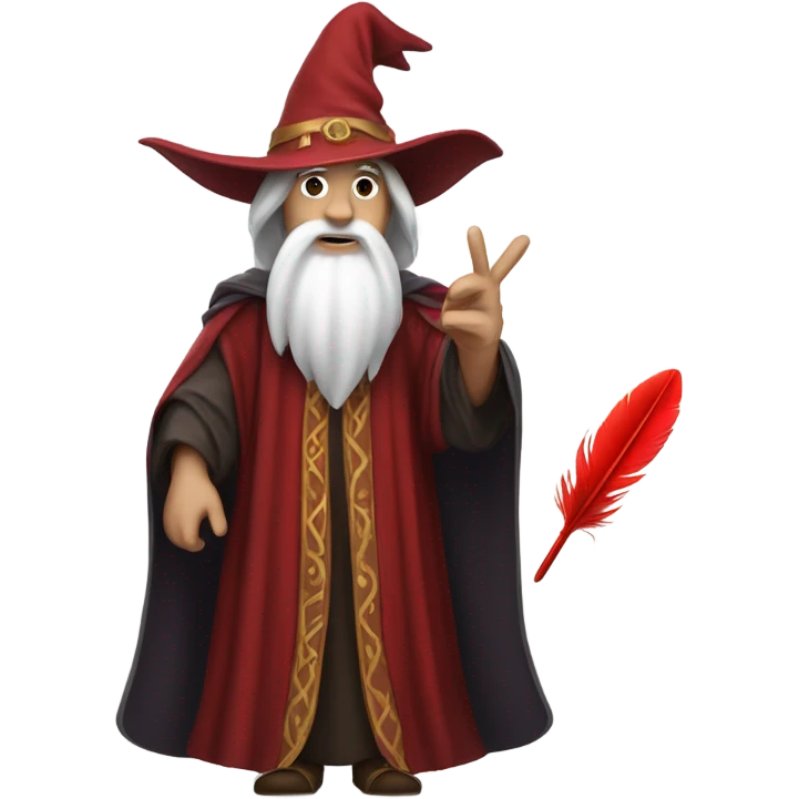 wizard holding a red feather emoji